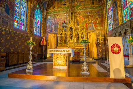 Bruges, Belgium - April 18, 2017: Interior of the Basilica of the Holy Blood - Basiliek van het Heilig Bloedのeditorial素材
