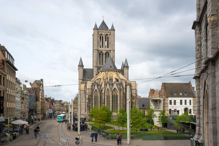 View on the center of Ghent with Saint Nicholas Church in Belgium
