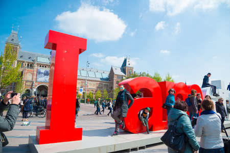 Amsterdam, Netherlands - April 20, 2017: The I Amsterdam sign in front of the Rijksmuseum is an attraction for tourists wanting to take picturesのeditorial素材