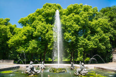 Fountain in Munich, Germany. Part of the fountain of the Peace Monument with Angel of Peace in the center of the capital of Bavariaの写真素材