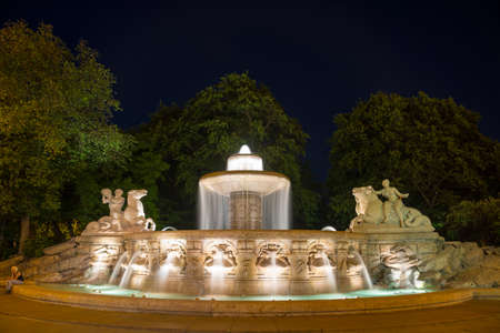 Munich, Germany - June 7, 2016: Night view of the fountain in Munich, Germanyのeditorial素材
