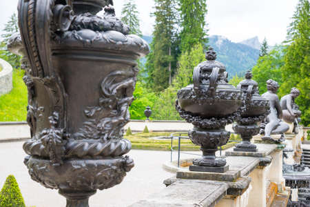 Ettal, Germany - June 5, 2016: Metalic vase with beautiful ornaments at Linderhof Palace, Southwest Bavaria, Germanyのeditorial素材