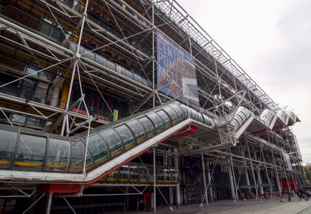 PARIS - SEPT 17, 2014: Facade of the Centre of Georges Pompidou in Paris, France. The Centre of Georges Pompidou is one of the most famous museums of the modern art in the world.のeditorial素材