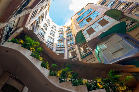 Barcelona, Spain - September 19, 2014: Exterior of the Casa Mila - La Pedrera by Antonio Gaudi. View...