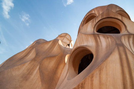 Barcelona, Spain - September 19, 2014: Exterior of the Casa Mila - La Pedrera by Antonio Gaudi....