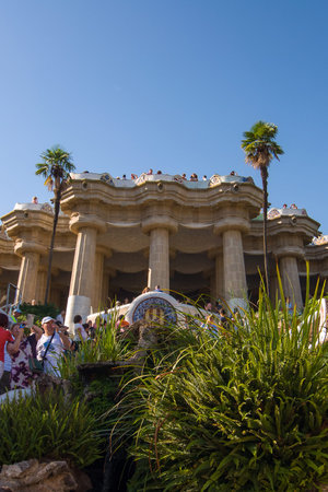Barcelona, Spain - September 20, 2014: Entrance at the Park Guell designed by Antoni Gaudi,...