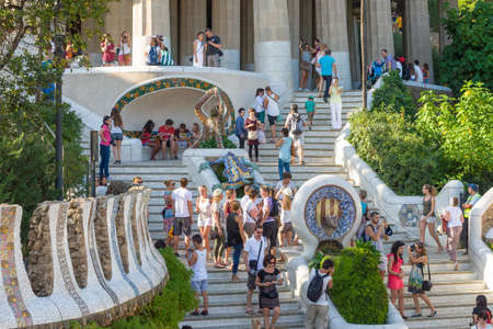 Barcelona, Spain - September 20, 2014: Entrance at the Park Guell designed by Antoni Gaudi, Barcelona, Catalonia, Spainのeditorial素材