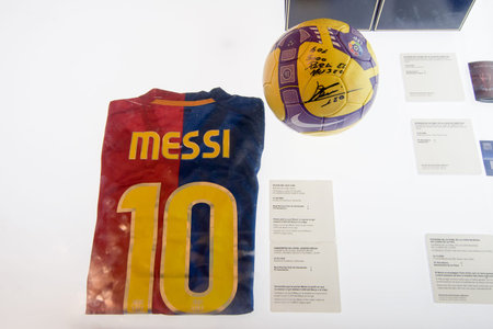 Barcelona, Spain - September 22, 2014: Football shirt worn by Lionel Messi in the match when he...