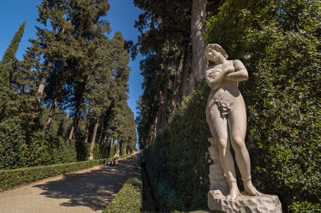 Florence, Italy - April 14, 2013: Sculpture of a naked woman in the Cypress Alley, Boboli Gardens, Florence, Tuscany, Italy. Unesco World Heritage site.のeditorial素材
