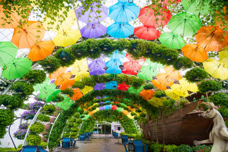 Multicolor umbrellas roof in Dubai miracle gardenのeditorial素材