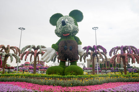 Miracle Gardens, Mickey Mouse made of flowers. Dubai, United Arab Emirates