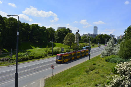 A road in Warsaw city centerのeditorial素材