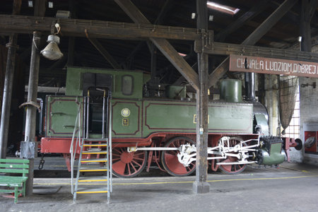 Old train in a depot of a Railway museum