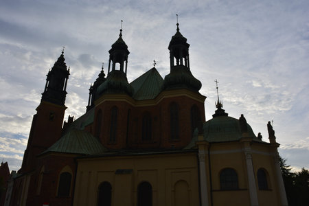 Poznan cathedral in the eveningの写真素材