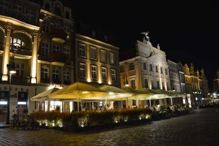 Houses at the Poznan Market in the nightのeditorial素材