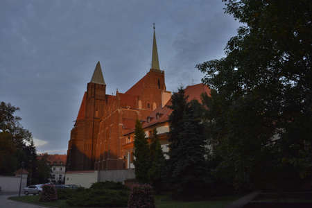 The Holy Cross church on ilsand Tumski in Wroclawのeditorial素材
