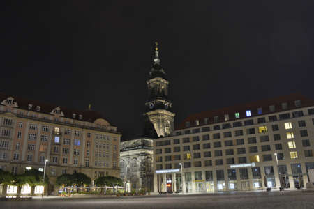 Old Market of Dresden in the nightのeditorial素材