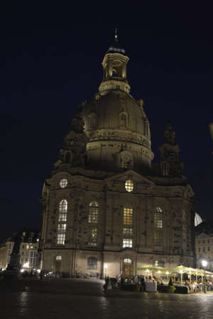 The church of Our Lady in Dresden in the nightの写真素材