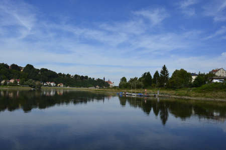 Reflections in the river Elbaの写真素材