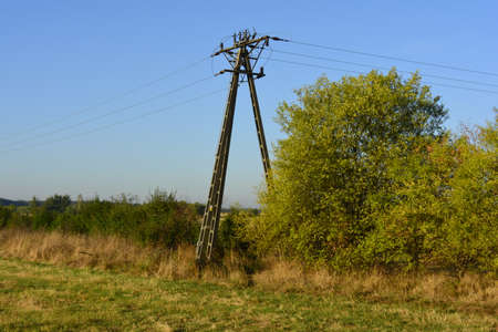 Electricity transmission line near Kpica in Lower Silesiaの写真素材