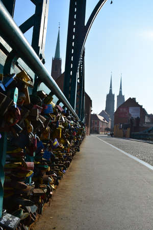 Bridge with the locks in Wroclawのeditorial素材