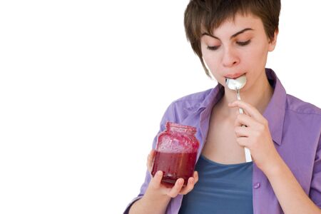 Young woman with a jar of famの写真素材