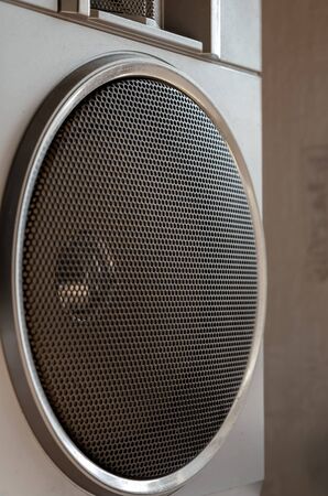 Tape Speaker Column. Vintage audio stereo. Bass speaker Side view. Close-up. Selective focus.の写真素材