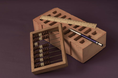 Building industry accounting background. Creative background with thematic objects in calm colors....