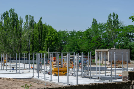 Nikolaev, Ukraine - June 18, 2020: Construction of a quick-mount modular infectious diseases...