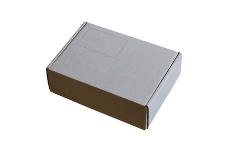 New cardboard box on a white background. Eco-friendly packaging. Service for the delivery of goods...