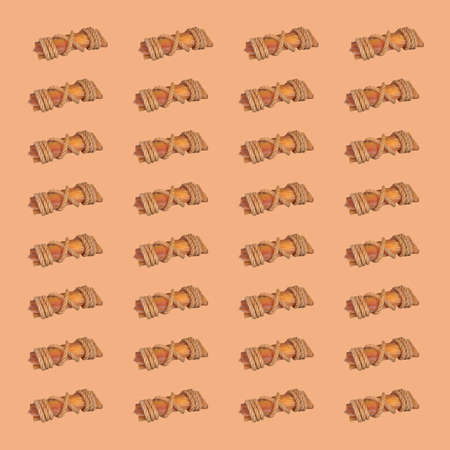 Dried beef tendons for dogs abstract background. Repetitive chewy treats tied with rope. Pet shop, pet supplies.の写真素材