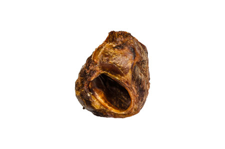 Dried beef larynx isolated on white background. Dehydrated cow's throat for dogs. Natural treats for...