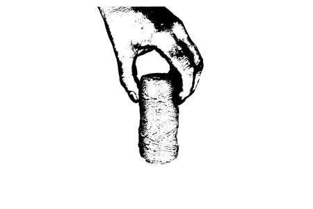 A man is holding a roll of twine. Hand with coiled twine isolated on white background. Vector illustrationのイラスト素材