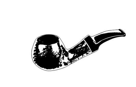 Black and white Briar smoking pipe on a white background. Wooden smoking accessory with a bent shape. Vector illustrationのイラスト素材