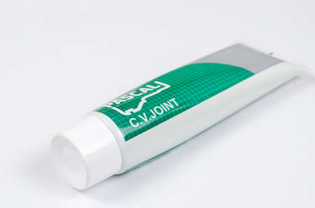 CV joint grease Pascal brand on white. A new tube of special automotive grease. Pascal is a Polish company auto parts. Odessa, Ukraine - 06 04 2021のeditorial素材