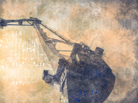 Shipbuilding, shipyard. High tower crane against the sky. Large capacity crane. Digital watercolor paintingの写真素材