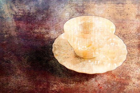 Empty Coffee cup with saucer on brown surface. Exquisite utensil for hot drinks. Digital watercolor paintingの写真素材