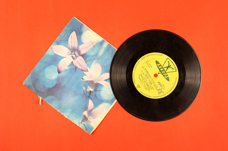 An old vintage vinyl record. The famous Soviet singer Vladimir Troshin. Sound recording 1956, USSR....