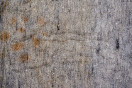 The texture of the old gray felt. Dirty stained fabric. top view. selective focus.