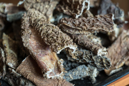 Pet treats. Dried beef tripe.Pieces of natural, wholesome chewable dog treats.