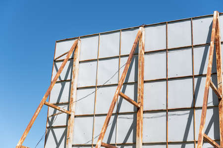 Abandoned Drive-In Movie Theater Screen. The back side of the projection screen. high metal construction. selective focus.の写真素材