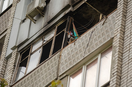 Ukrainian-Russian War 2022. A residential building in Mykolaiv that suffered from Russian army...