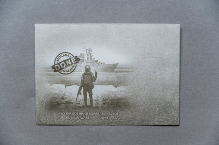 Limited edition postal envelopes "Russian warship... done". Set dedicated to Ukraine's war against Russia. Russian aggression2022. Ukraine, Nikolaev - 05 23 2022.のeditorial素材