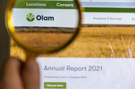 OLAM's homepage. OLAM Ukraine Ltd. is one of the largest exporters of grain from Ukraine. It suffers because of the blockage of Ukrainian sea ports by Russia. Ukraine, Mykolayiv - 06 29 2022のeditorial素材