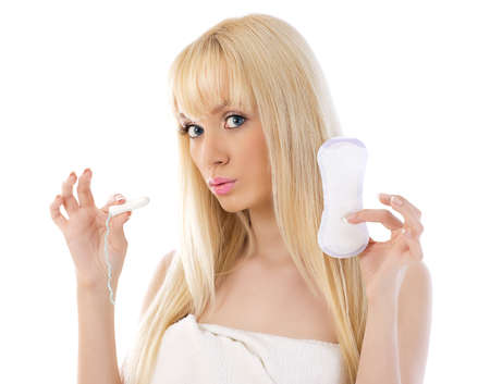 Pretty woman holding cotton hygienic tamponの写真素材