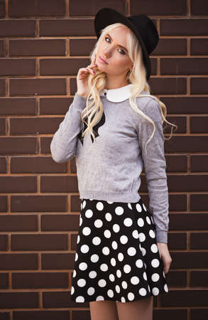 Portrait of blonde model outdoorsの写真素材