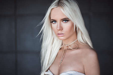 Portrait of blonde model outdoorsの写真素材