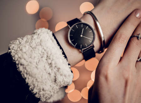Stylish watch on woman handの写真素材