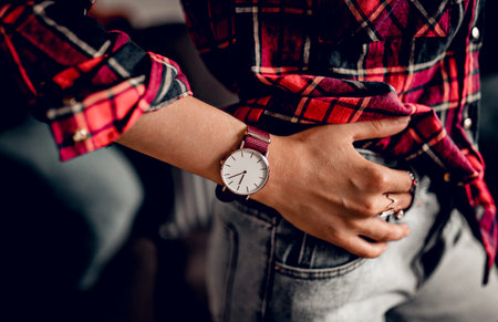 Stylish watch on woman hand