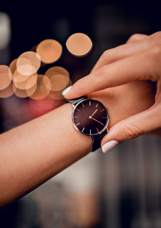 Stylish watch on woman hand